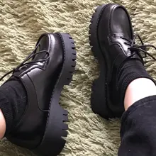Zapatos de cuero pequeños británico para mujer, tacones de plataforma sexys, de suela gruesa Retro, con cordones, para otoño, 2021