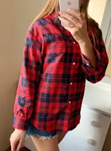 Plaid Shirt Tops Long-Sleeve Office Women Coat Loose Ladies Karsany And