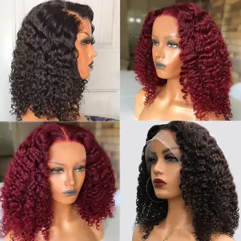 

color Short Curly Bob 13x4 Lace Front Human Hair Wigs Remy Brazilian For Women Pre Pluck Bleached Knots 4x4 Lace Closure Wig