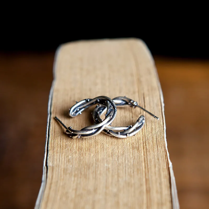 New Barbed Wire Little Thorne Hoop Earrings For Women Men Unisex Punk Gothic 925 Sterling Silver Creative Vintage Party Jewelry