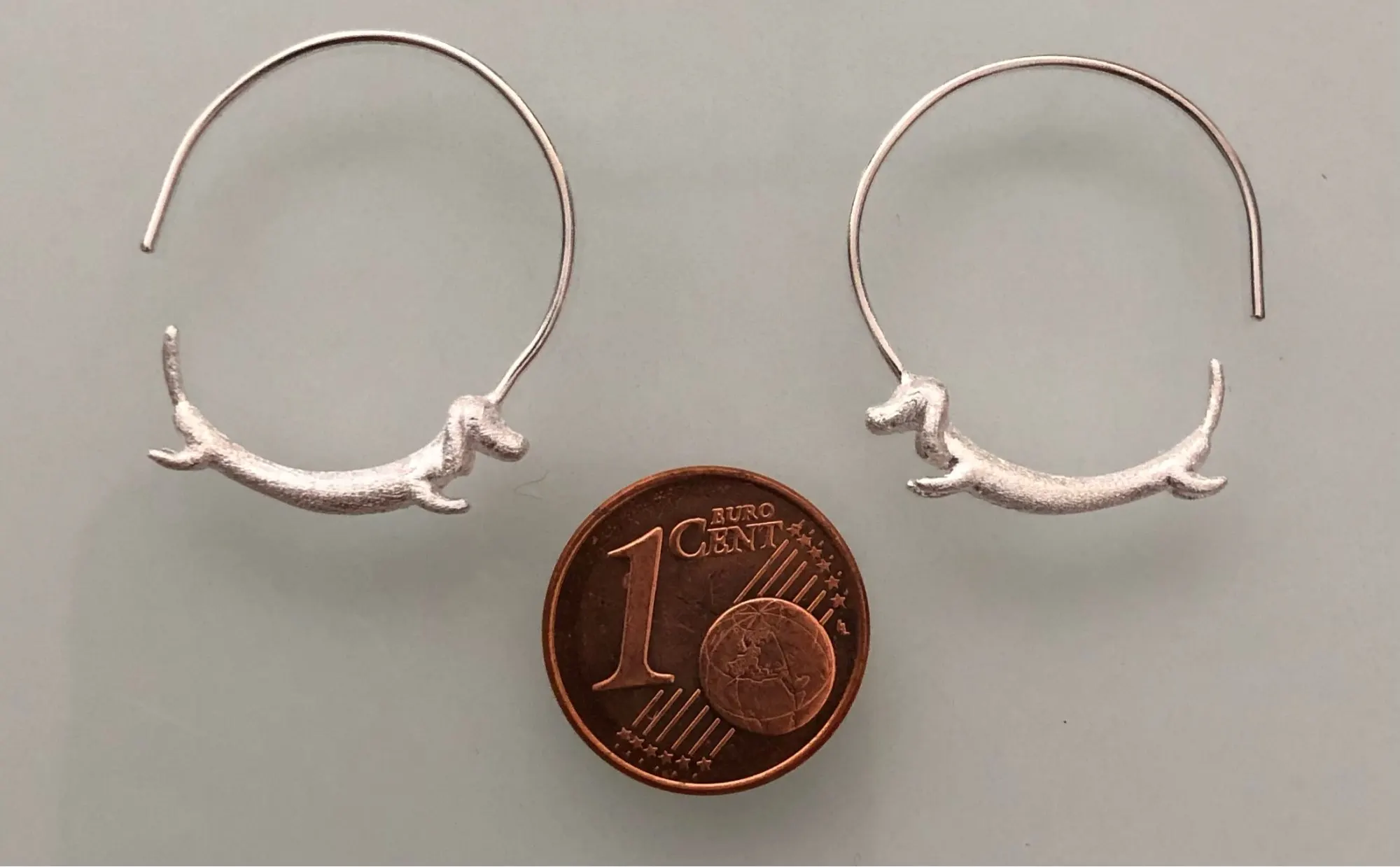 silver dachshund earrings