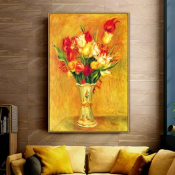 

Pierre-Auguste Renoir Old Famous Master Artist Tulips in a Vase Painting Poster Print for Room Hanging Decoration Wall Art