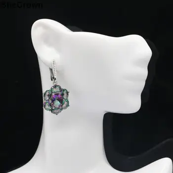 

37x17mm Hot Sell Created Fire Rainbow Mystic Topaz White CZ Ladies Party Silver Earrings
