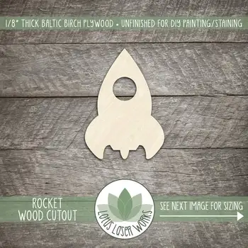 

Wood Rocket Shape, Unfinished Wood Spaceship Laser Cut Out Shape, DIY Craft Supply, Many Size Options, Blank Wood Shapes