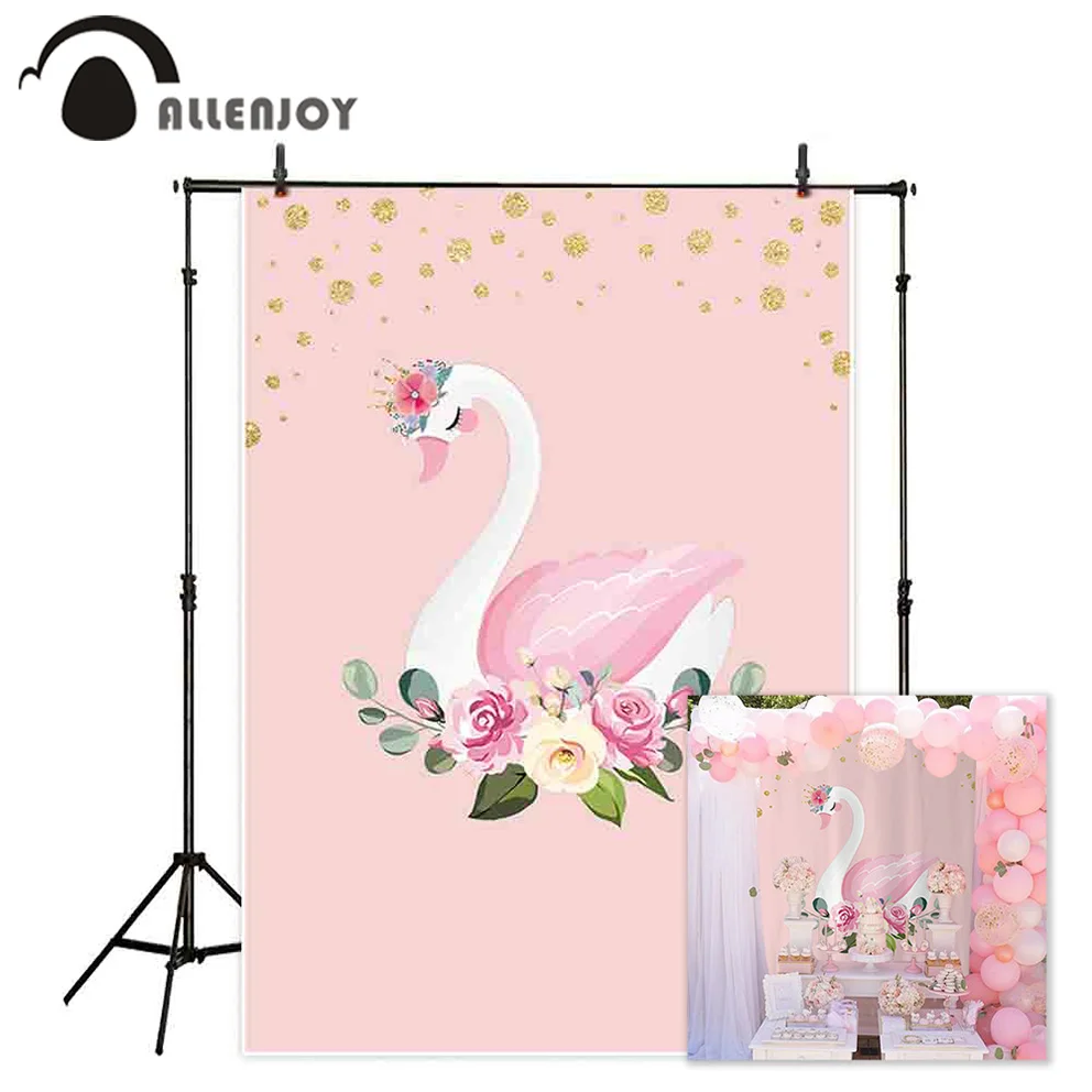 Фотофон Allenjoy baby shower girl с розовым лебедем и цветами на день рождения вечерние фоны