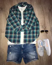 Plaid Shirt Blouse Women Tops Blusas Long-Sleeve Loose Flannel Plus-Size Cotton New-Brand