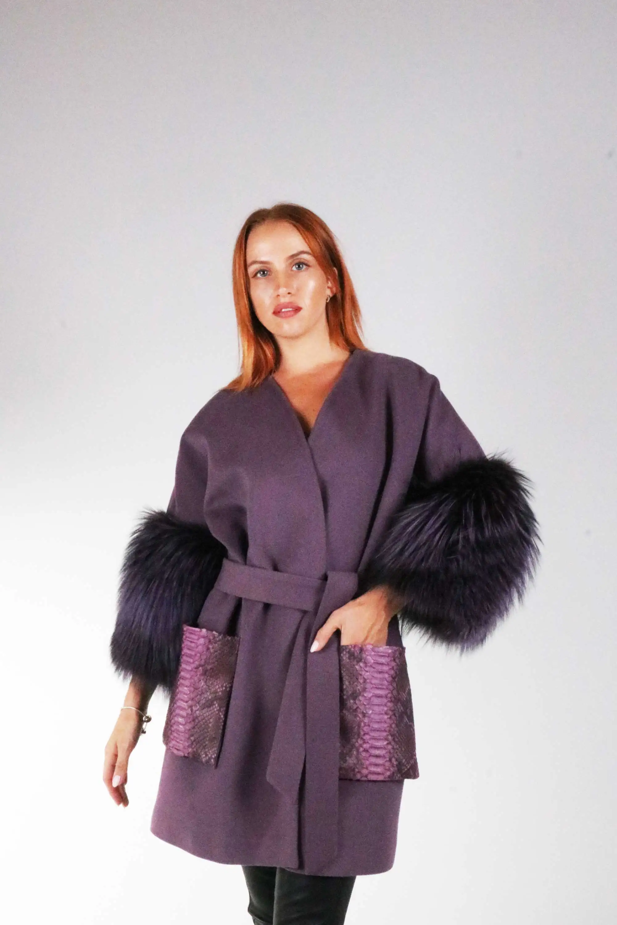 

Women's Accessory Cashmere Coat jacket fur genuine handmade fur