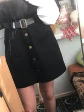 Skirt Summer Pocket A-Line Denim Short Belt High-Waist Women Causal Button with LISM