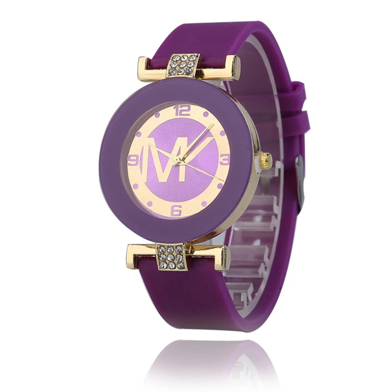 purple Новые женские модные повседневные кварцевые часы, женские Кристальные силиконовые цифровые часы для женщин, дешевые женские часы, горячая Распродажа - Цвет: purple