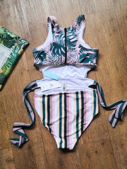 Green Miss U Print One-piece Swimsuit Tied Bow Cutout Tank Monokini ...