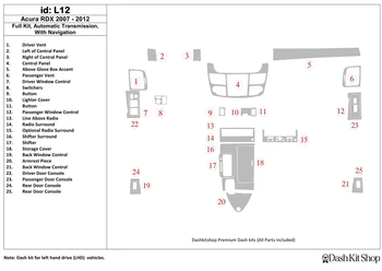 

Interior lining for Acura RDX 2007-2012. Set L12.