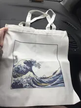 Bolso de lona de gran capacidad con impresión divertida de onda japonesa, bolso de hombro femenino de moda Harajuku con dibujos y letras Ulzzang con cremallera