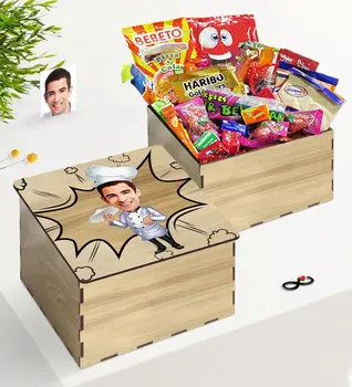 

Tailor-made In Wooden Box Bay Chef Caricature Of Nostalgic Lezzetler Gift set-4