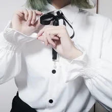 Nuevo Arco lindo viento de la Universidad camiseta mujer manga blusa de las mujeres uniforme Harajuku camisa de encaje blanco blusas Mujer Tops