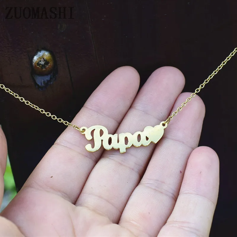 Papa Heart Necklace Delicate Letter 
