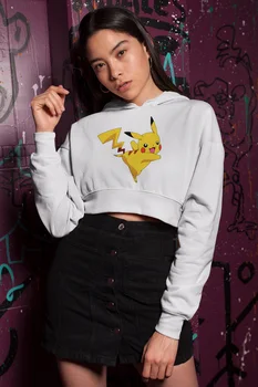 

Angemiel Wear Pikachu White Short Hooded Sweatshirt