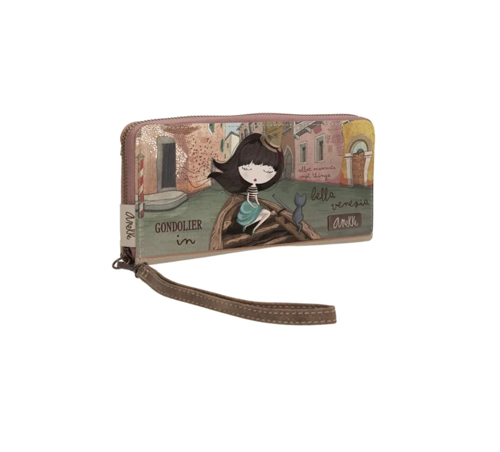 Cartera triple con cremallera Anekke Venezia, con cierre de cremallera y correa para la Composición: piel sintética Interior: tela con bolsillos adicionales. Color: Beige, Marrón, Salmón Tamaño: 20x3x10cm - AliExpress