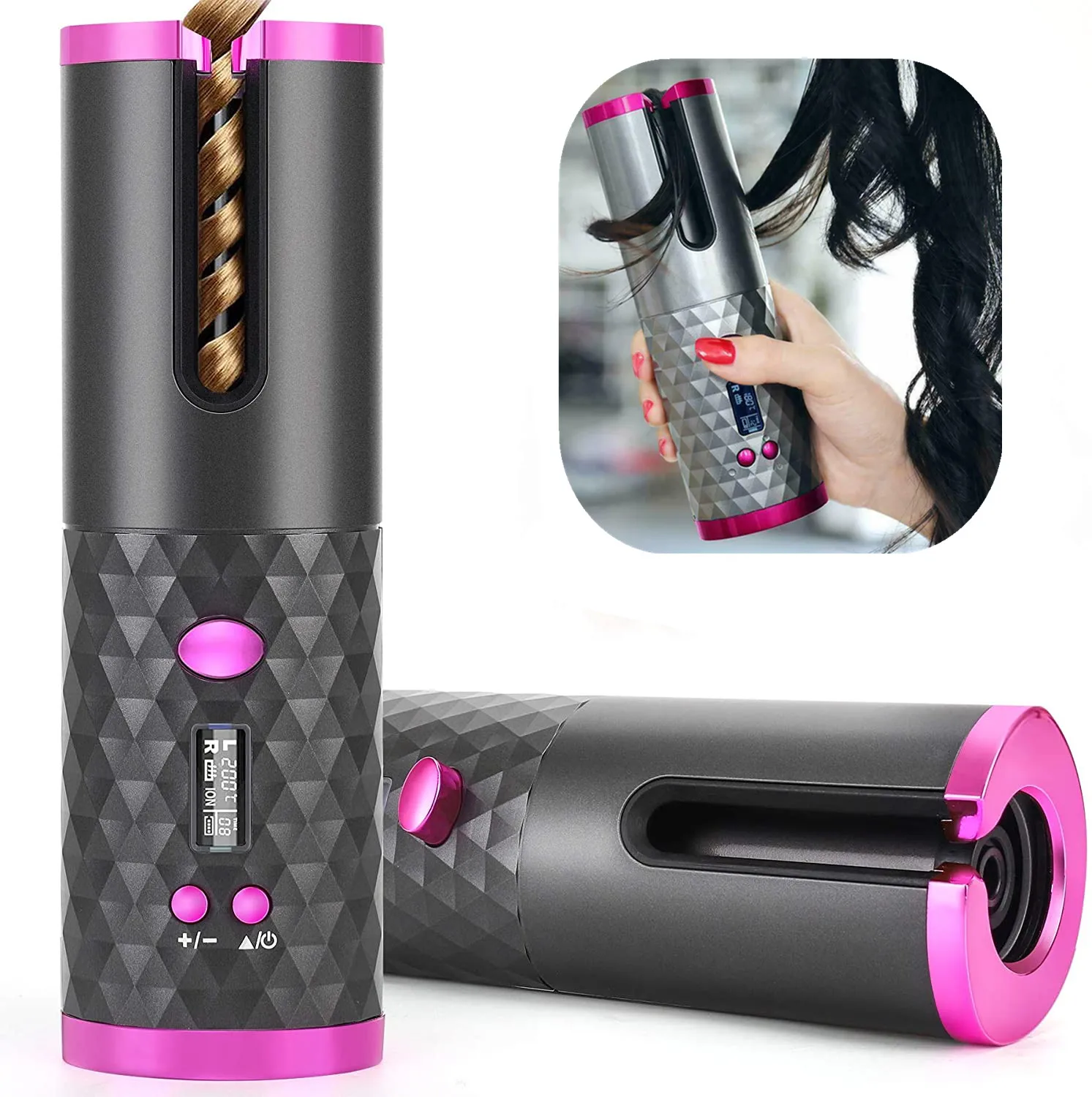 Boucleur à cheveux Nouveau Fer à friser automatique 3 couleurs, portable sans fil , style de voyage, chargeur usb 2021