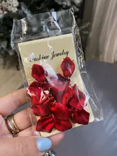 Bridal Earring Pendant Flower Crystal Beads-Statement Handmade Resin Dangle Red Ztech