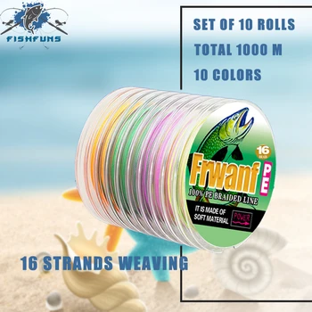 

PE fishing line, 16-strand braid, 1000m, 0.16-2.0mm, pull force 9kg-226Kg, soft and durable, 8 colors,sea fishingbaitcasting