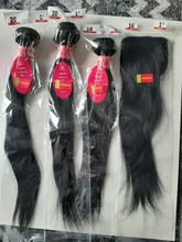 Pelo recto mechones con cierre brasileño extensiones de pelo ondulado mechones con cierre Jet Back extensiones de cabello humano mechones con cierre cabello Remy