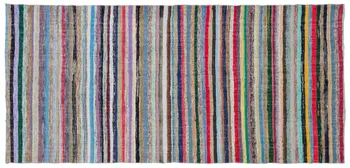 

Handmade Multicolor Vintage English Striped Rug Area Rug 148x305 Cm-4'10''X10'0''