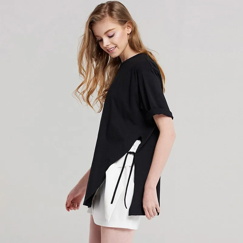 

Woman Tshirt Women tshirt Half Sleeve O-neck Top Female Loose t shirts Plus Size Irregular Tee