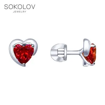 

SOKOLOV Silver drop earrings with stones with red Swarovski Crystals Zirconia, fashion jewelry, silver, 925, women's male, long earrings