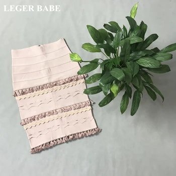 

LEGER BABE New Autumn Fringed Bandage Skirt Knee Length HL Hollow Out Nude Black Office Lady Pencil Skirt