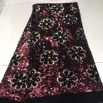 

2020 African Full Twinkle Sequins Flowers Lace Fabric Sequins French Net Tulle Lace Fabric Embroidery 5yards For Gergeous Dress