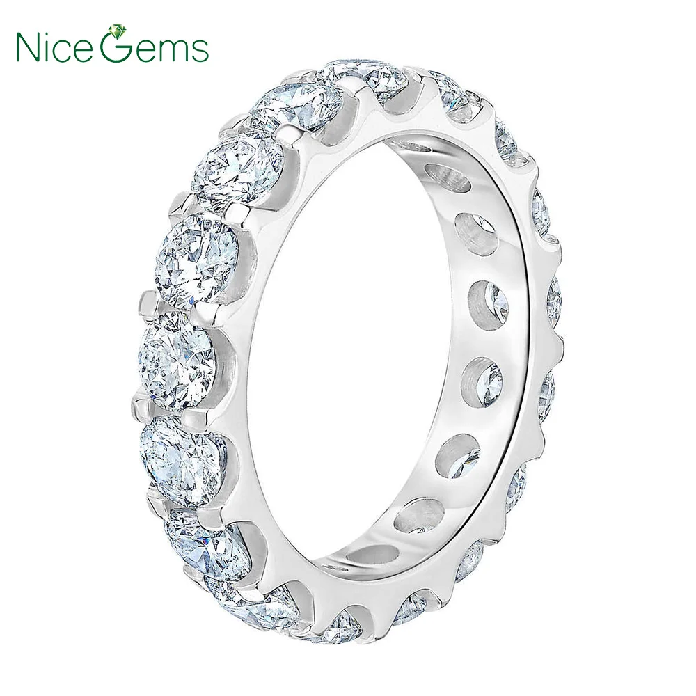 NiceGems, Платиновое кольцо вечности, круглый бриллиант, 4,00 ctw, Муассанит, обручальное кольцо, кольцо вечности, обручальное кольцо VVS1, ясность