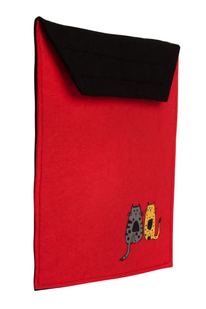 

Cats Biggdesign Portfolio Bag, Felt Fabric, Felt Bag, Handbag, Cute Cat Pattern, 27.5 cm, Red Color, Off Band Mouth