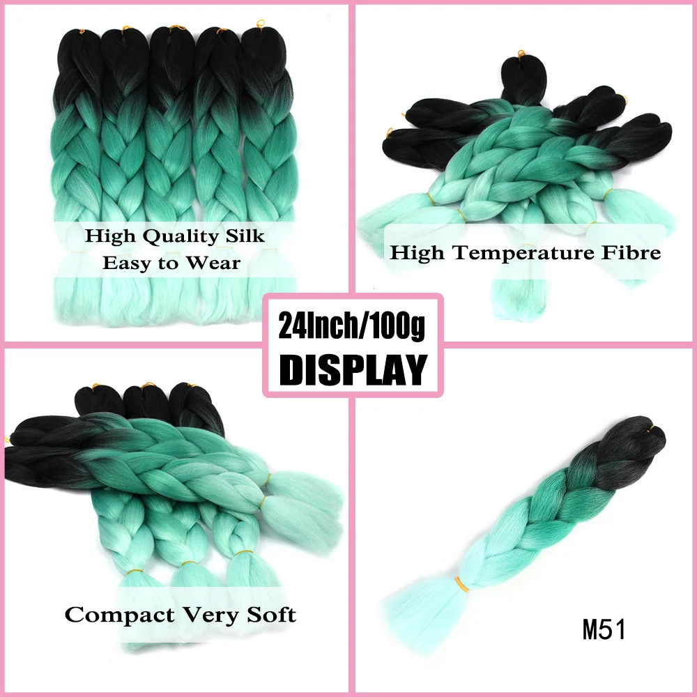 Jumbo Braid Hair Extensions Green Synthetic Braiding Hair 24 Inch Afro Blue Pink Purple Blonde Ombre Hair for Braids Alororo