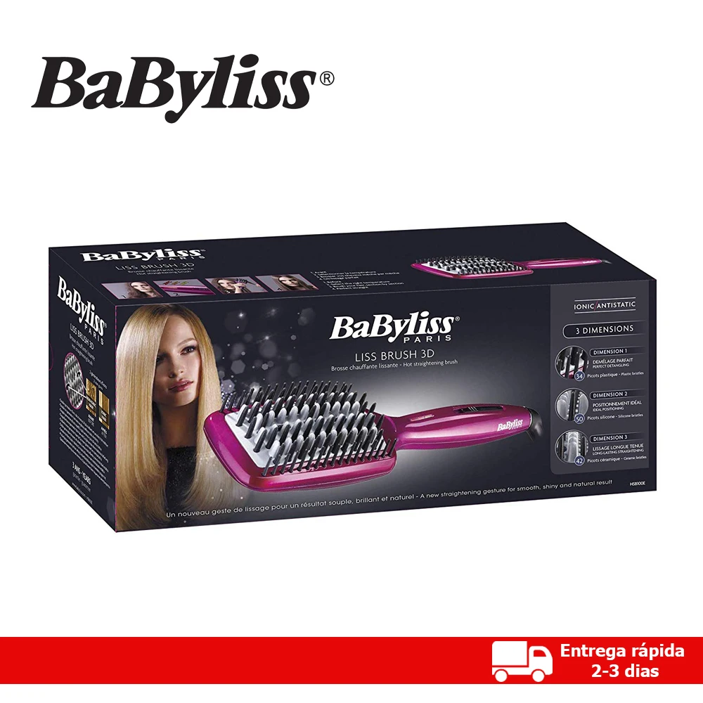 BABYLISS HSB100E Cepillo alisador de pelo electrico de cerámica con tres  tipos de púas cepillo alisador ionico|Cepillos de pelo eléctricos| -  AliExpress