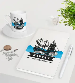 

Personalized Captain White Notebook Pen Turkish coffee Cup Seti-8