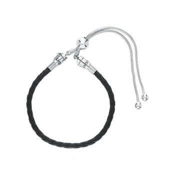 

Silver Bracelet with leather and cubic zirconia sunlight sample 925