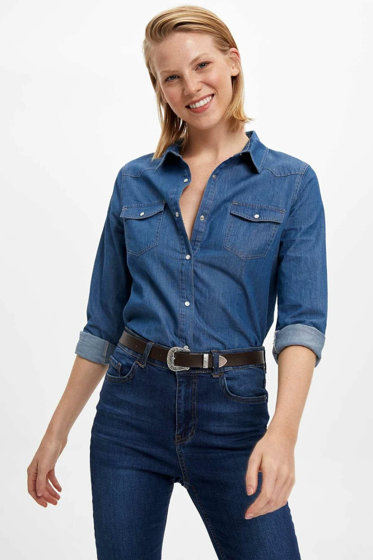 Camisa de mezclilla de de hecho para mujer camisas azules casuales de larga de alta de J5867AZ19AU|Blusas y camisas| - AliExpress