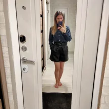 2020 Winter New Women Orange Color PU Bermuda Shorts Faux Leather Belted Shorts