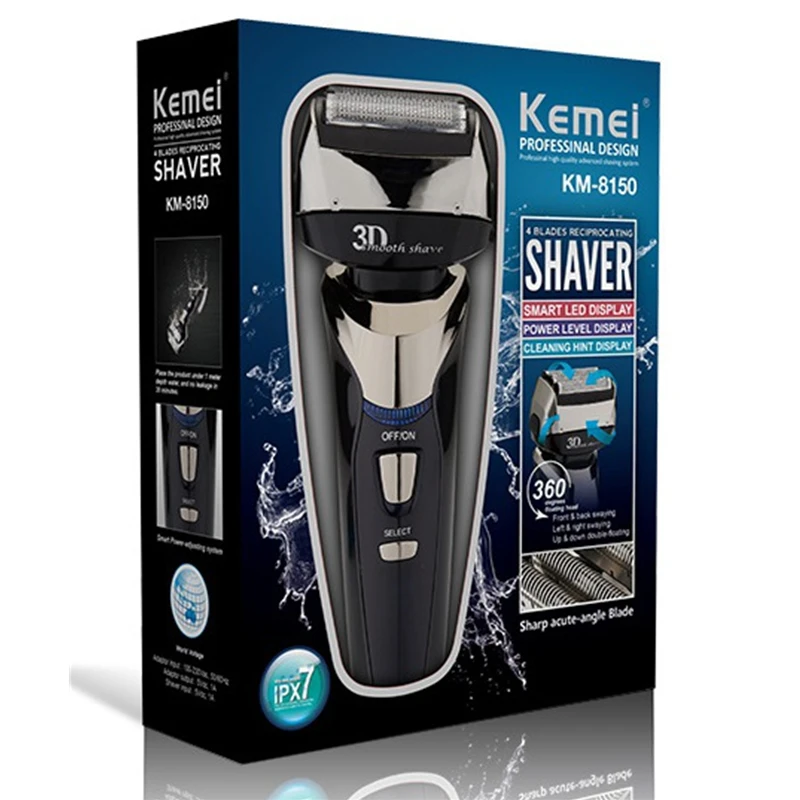 Original Kemei 4-Blade Rechargeable Electric Shaver 3-Speed Beard Electric Razor For Men Facial Wet Dry Shaving Machine Washable Electric Shaver