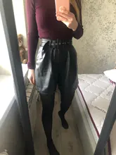 2020 Winter New Women Orange Color PU Bermuda Shorts Faux Leather Belted Shorts