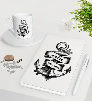 

Personalized Captain White Notebook Pen Turkish coffee Cup Seti-6