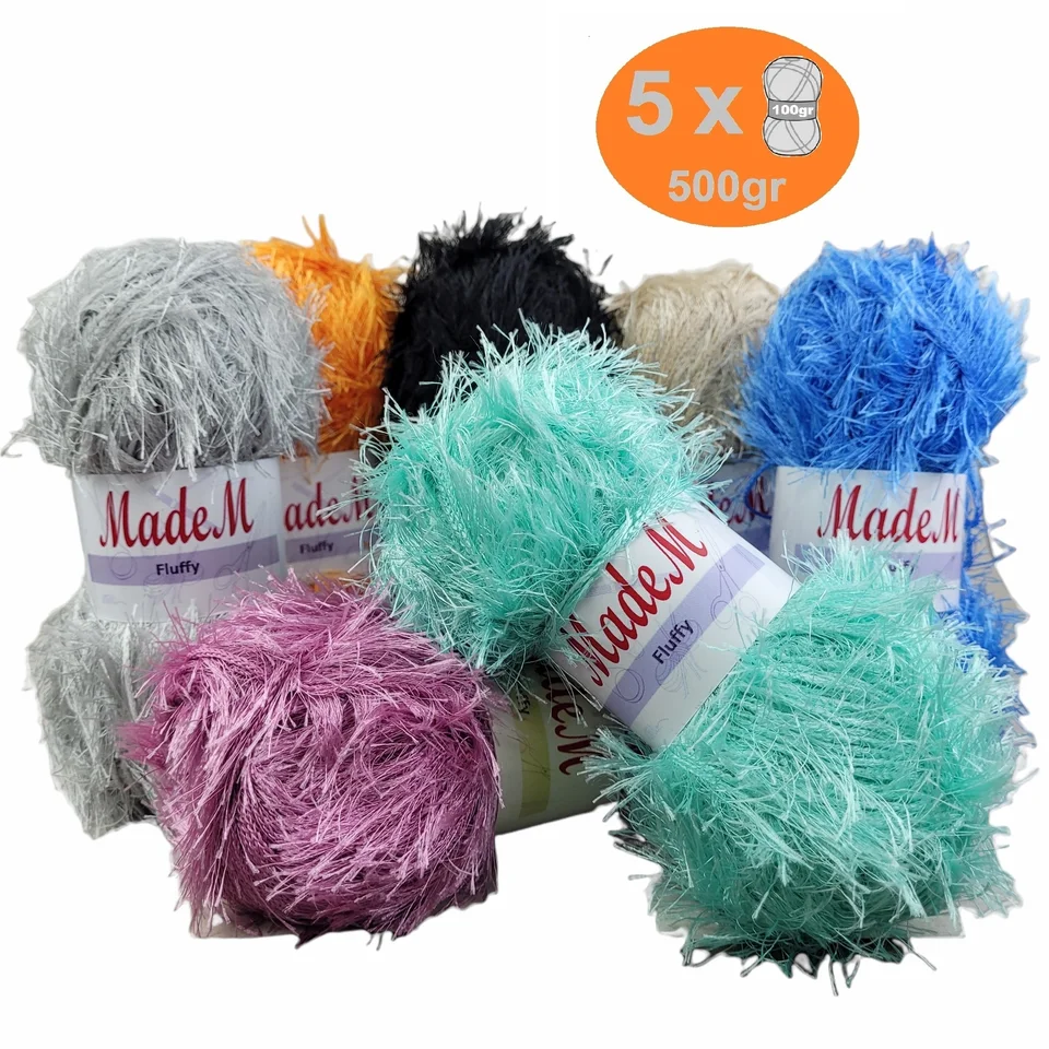 MadeM Fluffy Yarn 5x100gr-160mt %100 Polyester Eyelash Furry Hand Knitting  Crochet Fur Chunky Fancy Scarf Garments Decoration - AliExpress