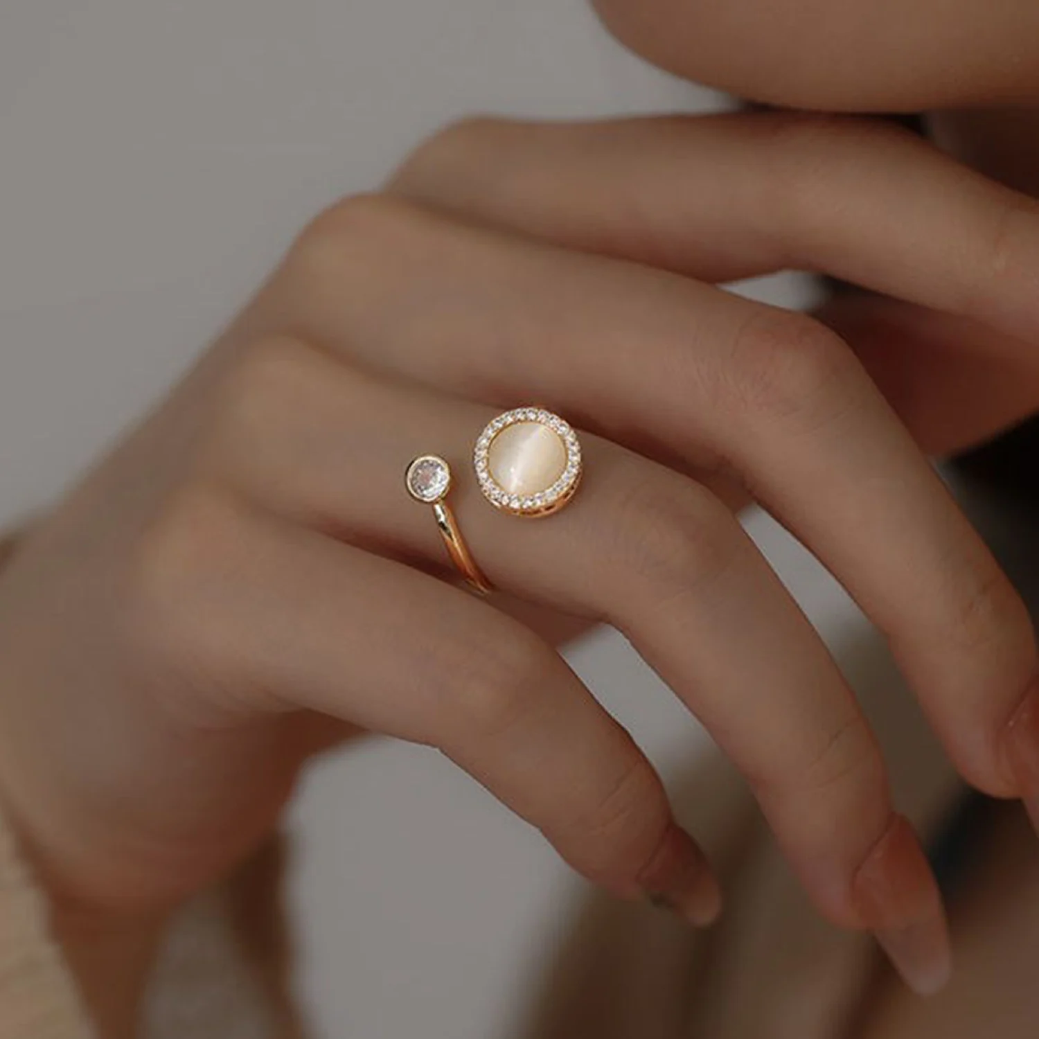 Korea Opal Rotierende Angstlösende Ringe für Frauen, goldfarben, Zirkon, Ehering, verstellbar, Anti-Stress, Fidget-Schmuck, Geschenk