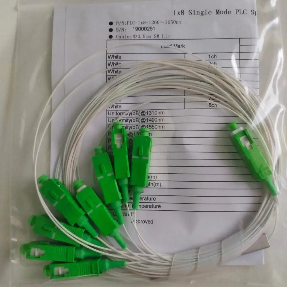 

Бесплатная доставка 30 шт./лот 1X8PLC SC/APC SM 0,9 мм G657A1 ПВХ 1 м FTTH волоконно-оптический сплиттер