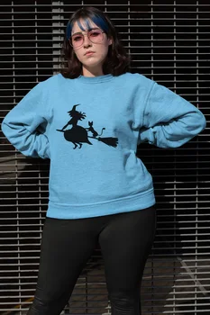 

Angemiel Wear Süpürgeye Overlapping Witch And Cat Blue Women Sweatshirts