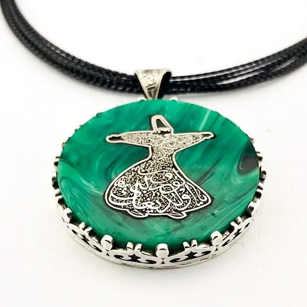 

Amber Stone Above Maulana Mesnevi Engraved Silver Necklace