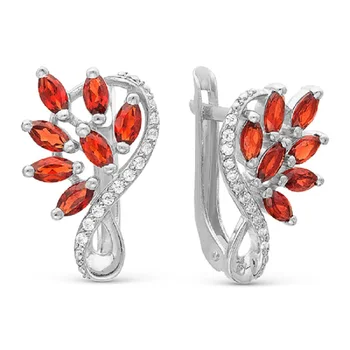 

Серебряные серьги с гранатом и фианитами Злато 925 пробы