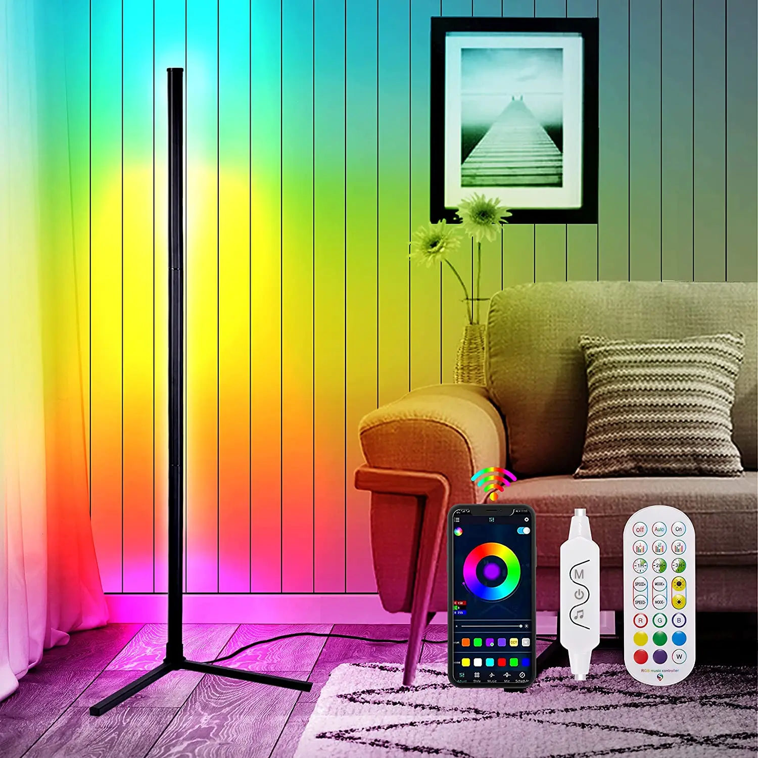 Светодиодный напольный RGB-светильник лампа с Bluetooth дистанционным управлением