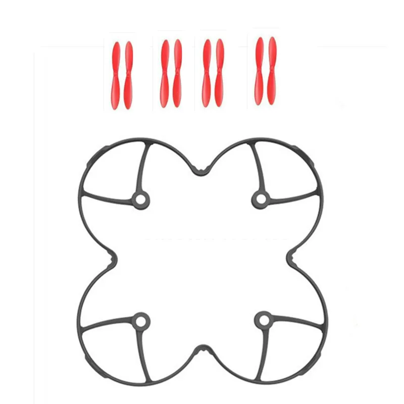 Vue d'ensemble du kit de protection anti-choc Hubsan X4/X6 incluant l'anneau et les hélices supplémentaires