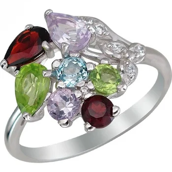 

Sokolov ring with scatter of colored stones made of silver